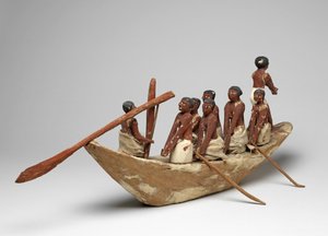 Veleiro modelo do túmulo do reino médio de Khety (Beni Hasan), c.2010 BC - 1950 BC (madeira e linho pintados)