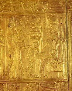 Detalhe do Santuário Dourado, do Túmulo de Tutancâmon (c.1370-1352 aC) Novo Reino (madeira revestida de gesso coberto com ouro)