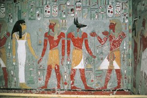 Egipto, Luxor, Vale dos Reis, Túmulo de Horemheb, pintura mural de Egyptian 18th Dynasty
