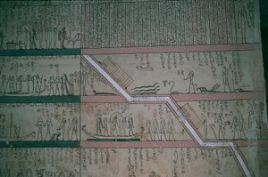Egito, Luxor, Vale dos Reis, Túmulo de Tutmés III, frescos da câmara funerária de Egyptian 18th Dynasty