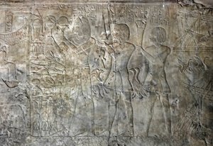 Antiquite egípcio: conecta desde o túmulo de Kha em Het (Khaemhat) inspetor de sótãos e escriba à corte de Amenophis III (TT57) representando os portadores de oferendas. 18ª dinastia. 1530-1290 AC. Vallee des Nobles. Luxor, Cisjordânia, Egito. de Egyptian 18th Dynasty