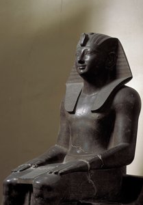 Antiquite egípcio: escultura de basanita representando o governante Thutmosis (Tutmosis ou Thutmus) III (1479-1425 AC), faraó egípcio. Dim. 192 cm. 18ª dinastia. Turim, museu egípcio. de Egyptian 18th Dynasty
