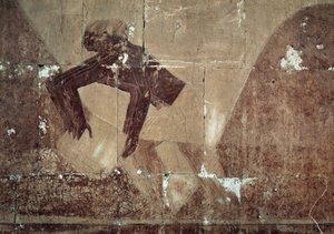 Troca de alimentos, pormenor de cena representando a expedição à Terra de Punt, relevo pintado, Colunata de Punt, Templo Mortuário de Hatshepsut, Deir el-Bahari, Necrópole Tebana, Civilização Egípcia, Novo Reino, Dinastia XVIII de Egyptian 18th Dynasty