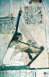 Frescos retratando cena de banquete funerário, com harpista, do Novo Reino de Egyptian 18th Dynasty