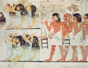 Grupo de luto na procissão fúnebre de Ramose, da Capela Tomba de Ramose, New Kingdom, c.1360 aC (pintura de parede) de Egyptian 18th Dynasty