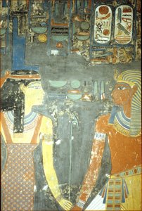 Horemheb e Isis, do túmulo de Horemheb (c.1323-1295 aC) New Kingdom (pintura de parede) de Egyptian 18th Dynasty