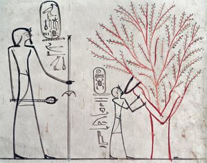 Ísis metamorfoseada em um plátano amamentando Tuthmosis III (c.1479-1425 aC) (pintura de parede) de Egyptian 18th Dynasty