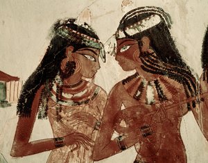 Músicos num banquete (pintura mural) de Egyptian 18th Dynasty