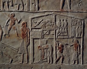 Pavilhão para oficial de alta patente ou comandante em chefe, Relevo, Túmulo de Horemheb, Saqqara, Civilização egípcia, Novo Reino, Dinastia XVIII de Egyptian 18th Dynasty
