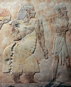 Rainha de Punt, cena de pormenor representando a expedição à Terra de Punt, relevo pintado, colunata de Punt, templo mortuário de Hatshepsut, Deir el-Bahari, necrópole de Tebas (Lista do Património Mundial da Unesco de Egyptian 18th Dynasty