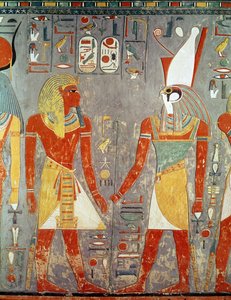 Relevo retratando Horemheb (c.1323-1295 aC) antes de Horus, de seu túmulo, New Kingdom (calcário pintado)