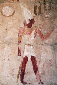 Relevo representando Tutmés III com a coroa do Baixo Egipto, templo mortuário da rainha Hatshepsut, Deir el-Bahri, necrópole tebana (Lista do Património Mundial da UNESCO de Egyptian 18th Dynasty