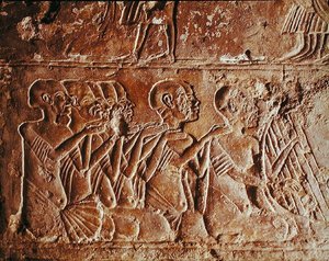Relief retratando cantores cegos e um harpista, do túmulo de Meryre, New Kingdom
