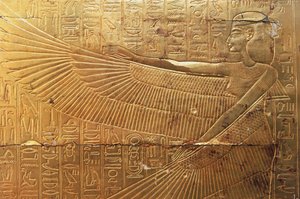 Relevo do painel externo posterior da segunda capela funerária, Tesouros de Tutankhamon, Egipto, Civilização egípcia, Novo Reino, Dinastia XVIII de Egyptian 18th Dynasty