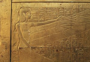 Relevo no painel exterior posterior da segunda capela funerária, Tesouro de Tutankhamon, Egipto, Civilização egípcia, Novo Reino, Dinastia XVIII de Egyptian 18th Dynasty
