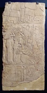 Cena de lamentação durante um enterro, de Sakkara, New Kingdom, c.1330 aC (calcário)