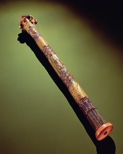 Escribas caso para escrever palhetas, a partir do túmulo de Tutankhamon (c.1370-1352 aC) New Kingdom (madeira dourada incrustada com pedras semipreciosas) (ver também 149435)