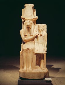 Sobek Oferecendo um Ankh para Amenhoteop III (c.1417-1379 aC) Novo Reino (alabastro)
