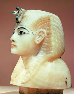 Stopper de uma das urnas canopic, da tumba de Tutankhamon (c.1370-52 aC) New Kingdom (alabastro)