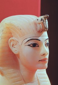 Stopper de uma das urnas canopic, da tumba de Tutankhamon (c.1370-52 aC) New Kingdom (alabastro) de Egyptian 18th Dynasty