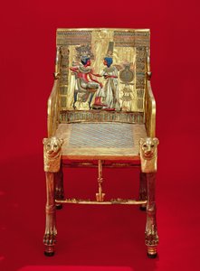 O trono, do túmulo de Tutankhamon (c.1370-1352 aC) Novo reino (madeira dourada incrustada com pedras semipreciosas)