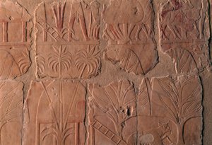 Aldeia com cabanas, cenas do reino de Punt, parede sul da colunata central, Templo Mortuário de Hatshepsut, Deir el-Bahari, Necrópole Tebana (Património Mundial da UNESCO de Egyptian 18th Dynasty