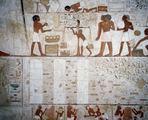 Pesando ouro e prata, detalhe de afrescos em Túmulo de Rekhmire, Sheikh Abd el Qurnah Necropolis, Luxor, Tebas (Lista do Património Mundial da Unesco de Egyptian 18th Dynasty