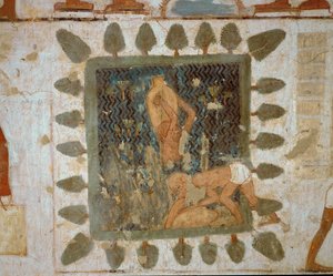 Operários carregando vasos (pintura mural) de Egyptian 18th Dynasty