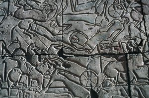 Baixo-relevo com cena de batalha, Ramesseum, Templo Mortuário de Ramsés II, Luxor, Tebas (Património Mundial da UNESCO de Egyptian 19th Dynasty