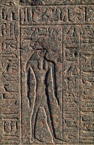 Representação de Hórus, pormenor da inscrição e relevo de Toth e Hórus, sarcófago de Amenhotep, Mênfis (Lista do Património Mundial da Unesco de Egyptian 19th Dynasty