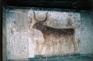 Egipto, Luxor, Vale dos Reis, Túmulo de Seti I, frescos interiores representando a deusa Nut como vaca de Egyptian 19th Dynasty