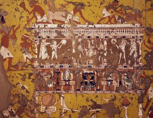 Construção de um caixão esculpido, fresco, Túmulo do escultor Ipy, Deir el-Medina Necrópole Tebana (Lista do Património Mundial da Unesco de Egyptian 19th Dynasty