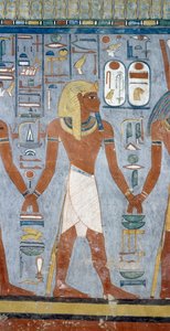 Figura masculina, detalhe de afrescos em câmara funerária do Túmulo de Ramesses I, Vale dos Reis, Luxor, Tebas (Lista do Património Mundial da Unesco de Egyptian 19th Dynasty