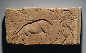 Relevo representando um cabreiro com uma cabra e árvores, possivelmente de Tell el-Amarna, Novo Império, 1350-1333 aC (calcário)