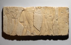 Relevo retratando uma cena de oferendas, de Tell el-Amarna, Novo Reino, c.1353-1336 aC (calcário) de Egyptian 19th Dynasty