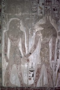 Seti I (1303-1290 aC) e Anúbis na Tumba de Seti, Novo Reino (pintura mural)