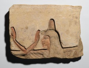 Laje, descrevendo, um, mulher, com, um, incenso, cone, reino novo, c.1352-1336, bc, (sandstone)