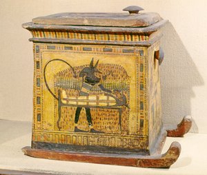 Anubis Mummifying the Dead, de um caixão dedicado a Nefertari, New Kingdom (madeira)