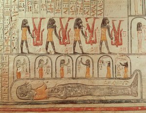 Detalhe do Livro da Terra, da câmara sepulcral do Túmulo de Ramesses VI (r.1143-1136 a.C.) Novo Reino (pintura de parede) de Egyptian 20th Dynasty