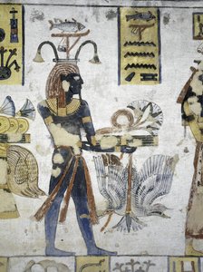 Egito, Tebas, Luxor, Vale dos Reis, Túmulo de Ramsés III, pintura mural de oferendas rituais, da vigésima dinastia de Egyptian 20th Dynasty