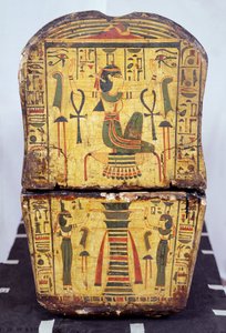 Vista final do caixão da múmia de Nesyamun, possivelmente encontrada em Deir El-Bahri, New Kingdom, c.1100 BC (madeira pintada) de Egyptian 20th Dynasty