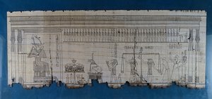 Papiro representando a cena satírica, ca. 1100 a.C., datada do reinado de Ramesses IX, Civilização Egípcia, Novo Reino, Dinastia XX de Egyptian 20th Dynasty