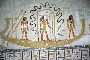 Re no barco da noite, do túmulo de Ramesses VI, reino novo (c.1145-1137 BC) (pintura mural)