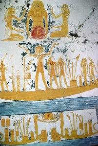 Re no barco da noite, do túmulo de Ramesses VI, reino novo (c.1145-1137 BC) (pintura mural) de Egyptian 20th Dynasty