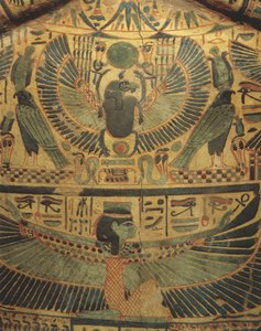 Capa de múmia com divindade alada protegendo o escaravelho, símbolo da eternidade de Egyptian 22nd Dynasty