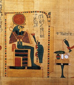 Papiro mitológico de Imenemsauf, portador principal de Amon. Detalhe: deus Ra-Harakhti
