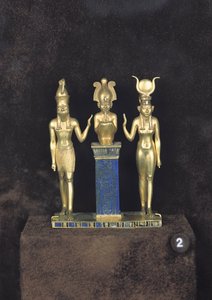 Osiris, Hórus, Ísis: A Tríade de Osorkon II, reinado de Osorkon II, c.874-850 aC (ouro, lápis-lazúli e vidro)