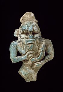 Amuleto de faiança de Bes amamentando uma faiança de Hórus, c.770-715 aC