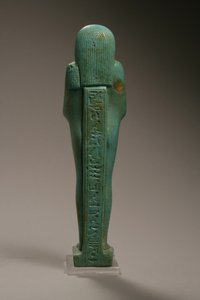 Vista traseira de uma figura de Ushabti para Hekaemsaf, almirante da frota, reinado de Amasis, 570-526 aC (faiança) (ver 270355 para frente)