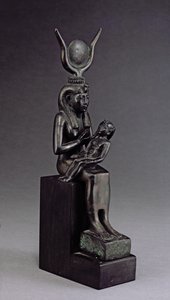 A deusa Ísis a amamentar o bebé Horus, período tardio (bronze)